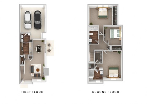 three bedroom townhome floor plan at The Bradford at Easton luxury apartments in Columbus, Ohio